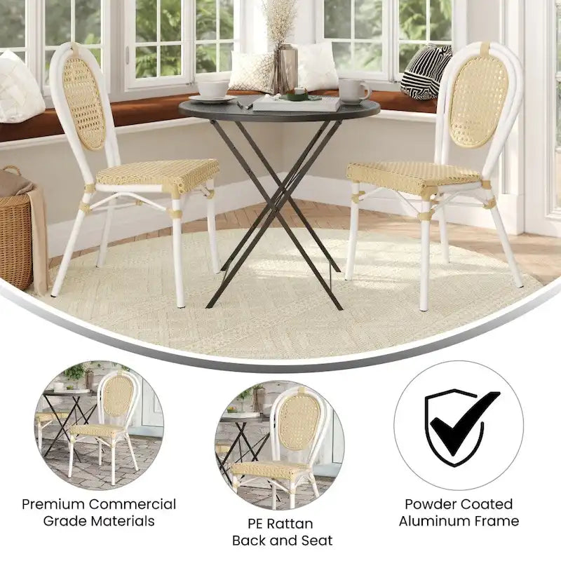 2 Pack All-Weather Commercial Paris Chairs with Metal Frames - N/A