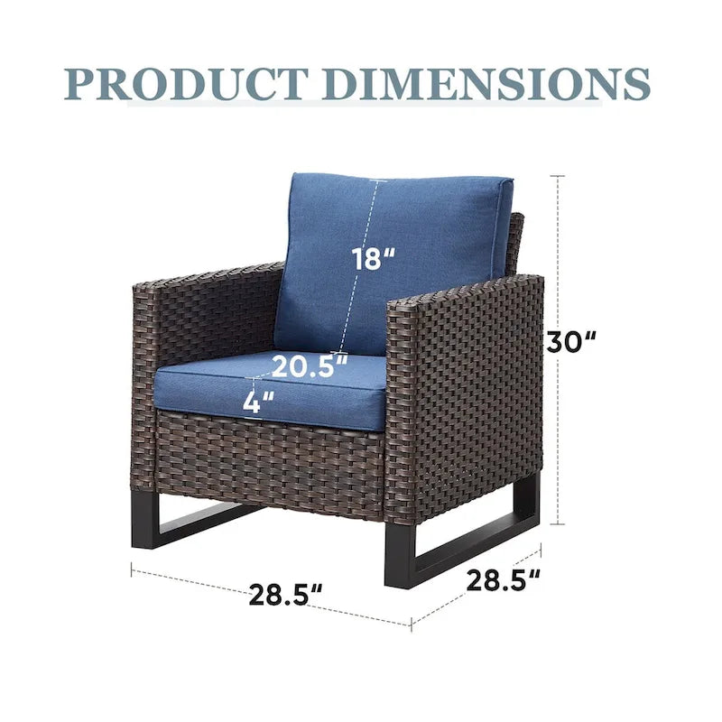 Patio Deep Seating Porch Chairs with Seat Cushions - Brown