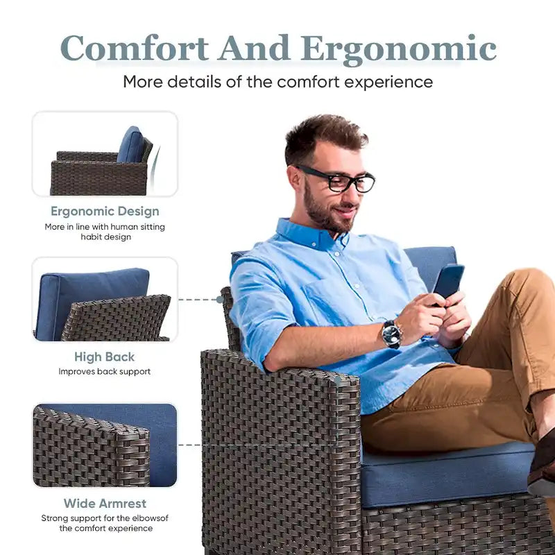 Patio Deep Seating Porch Chairs with Seat Cushions - Brown