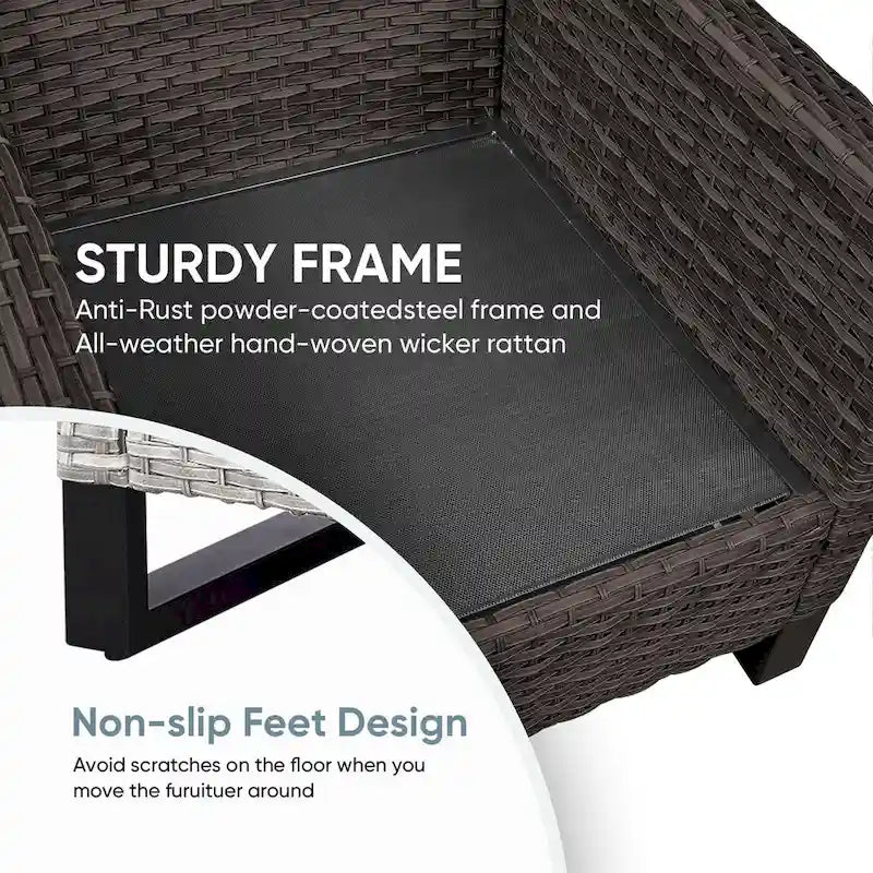 Patio Deep Seating Porch Chairs with Seat Cushions - Brown