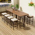 10-Piece Outdoor Table,8 Stools With Cushions,PE Rattan Wicker Dining Table,Foldable Tabletop,All-Weather Patio Furniture