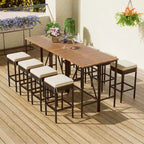 10-Piece Outdoor Table,8 Stools With Cushions,PE Rattan Wicker Dining Table,Foldable Tabletop,All-Weather Patio Furniture