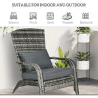 Patio Wicker Adirondack Chair, All-Weather Rattan Fire Pit Chair Soft Cushions, Tall Curved Backrest and Armrests