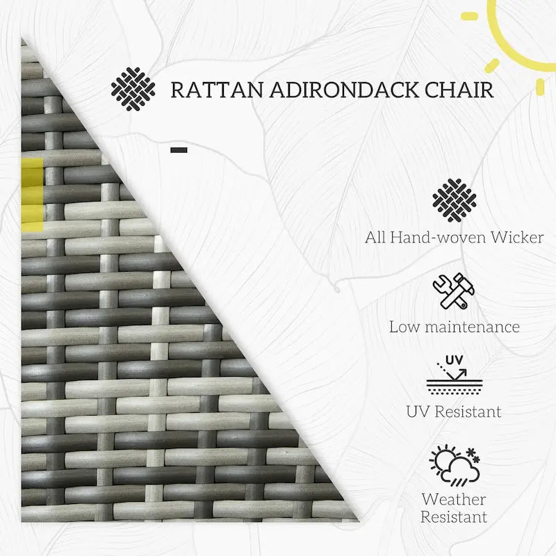 Patio Wicker Adirondack Chair, All-Weather Rattan Fire Pit Chair Soft Cushions, Tall Curved Backrest and Armrests