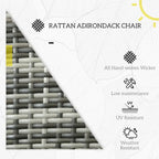 Patio Wicker Adirondack Chair, All-Weather Rattan Fire Pit Chair Soft Cushions, Tall Curved Backrest and Armrests