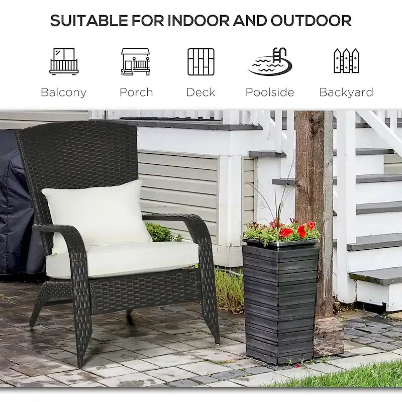Patio Wicker Adirondack Chair, All-Weather Rattan Fire Pit Chair Soft Cushions, Tall Curved Backrest and Armrests