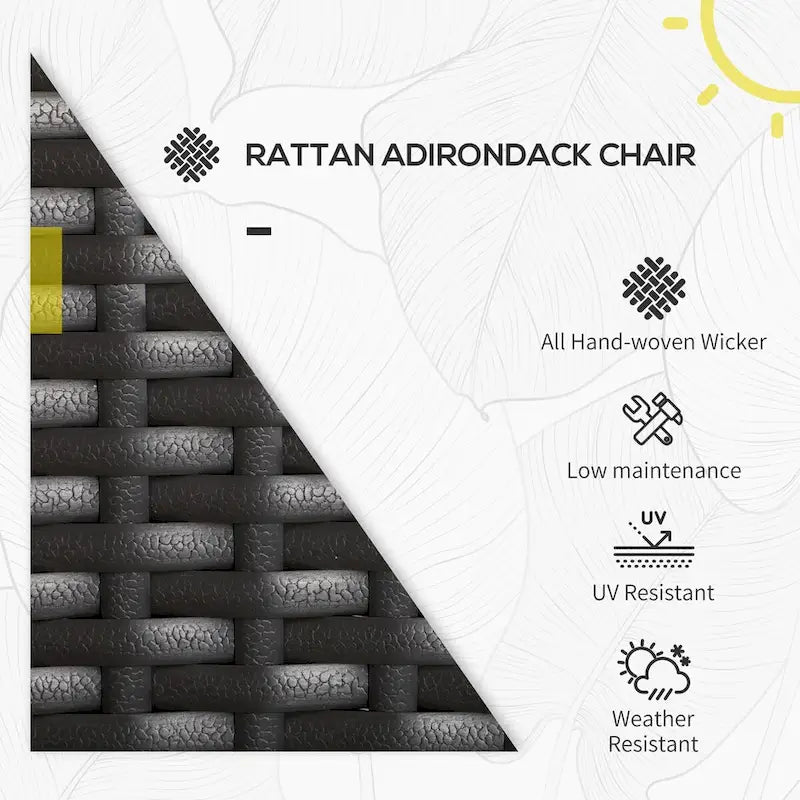 Patio Wicker Adirondack Chair, All-Weather Rattan Fire Pit Chair Soft Cushions, Tall Curved Backrest and Armrests