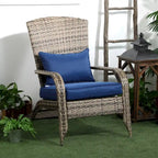 Patio Wicker Adirondack Chair, All-Weather Rattan Fire Pit Chair Soft Cushions, Tall Curved Backrest and Armrests