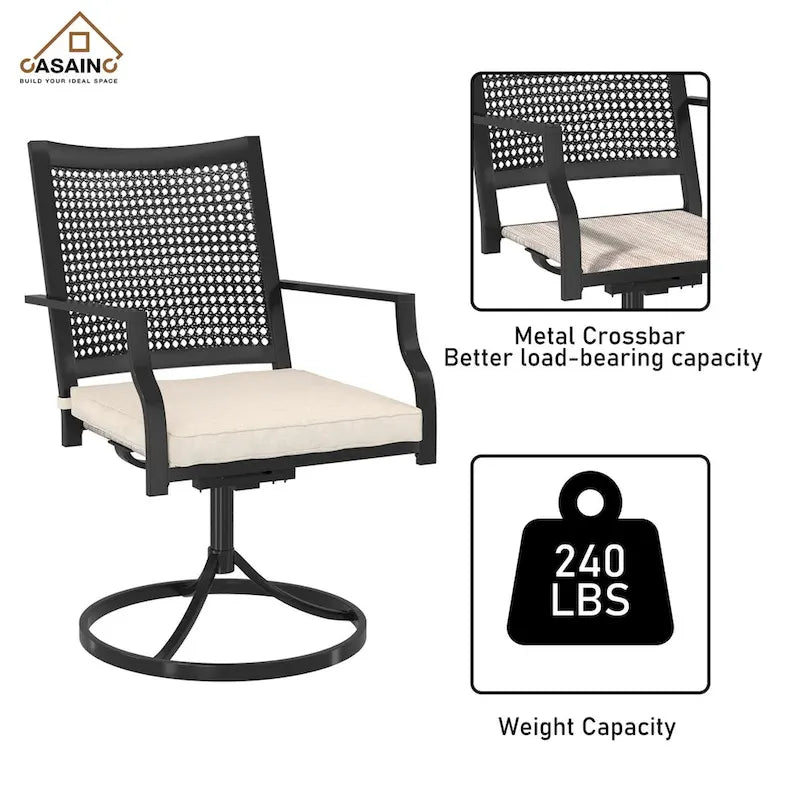 Textilene Fabric Iron Frame Swivel Dining Chairs(Set of 2)