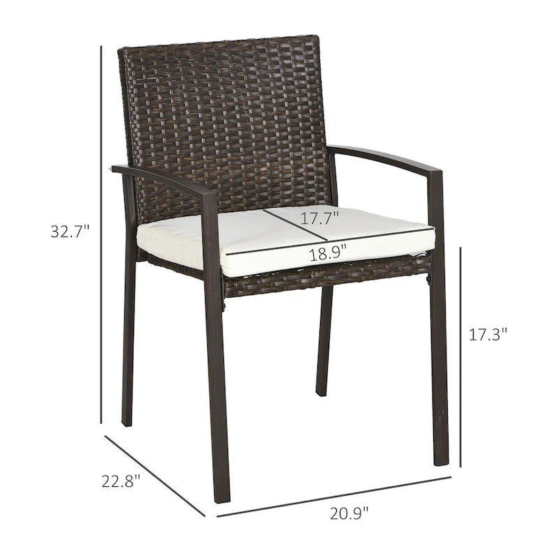 Dining Chairs with Cushion, Patio Wicker Dining Chair Set with Backrest, Armrests for Patio, Deck, Garden