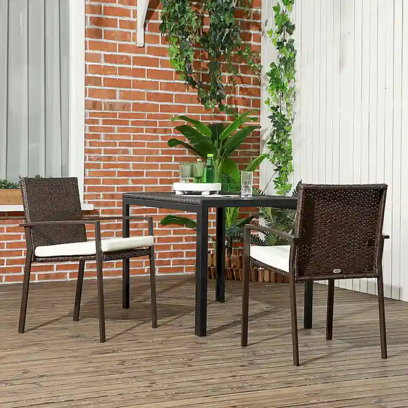 Dining Chairs with Cushion, Patio Wicker Dining Chair Set with Backrest, Armrests for Patio, Deck, Garden