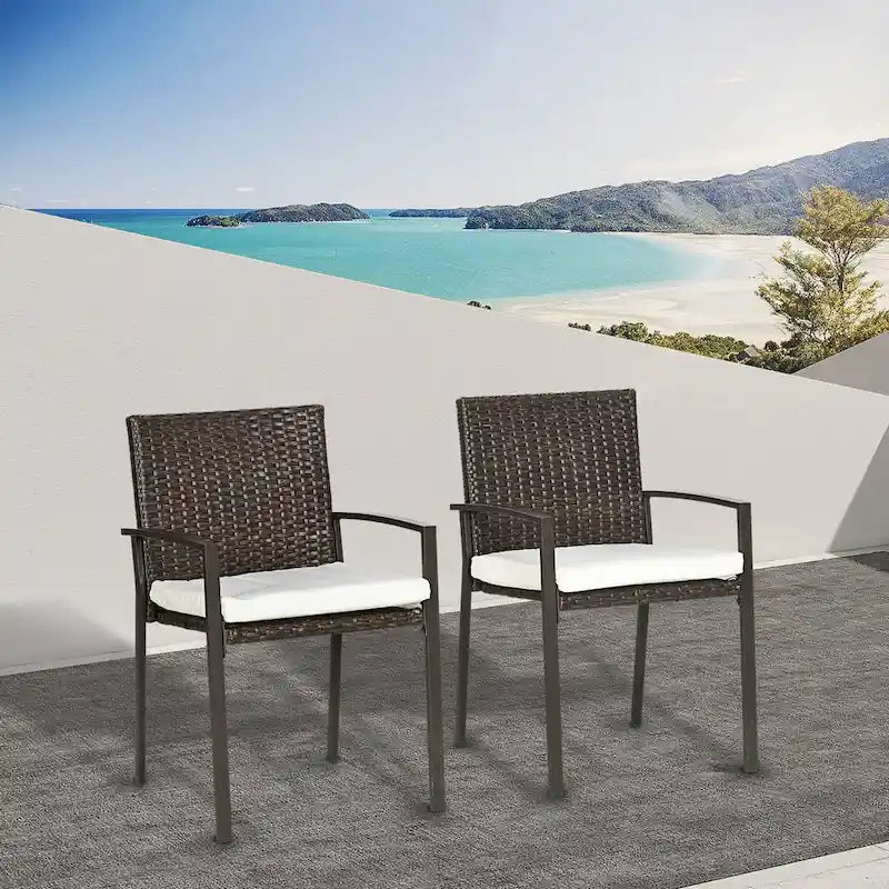 Dining Chairs with Cushion, Patio Wicker Dining Chair Set with Backrest, Armrests for Patio, Deck, Garden