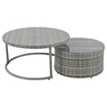 9-Pieces Outdoor Half-moon Patio Sofa Set Gray Wicker and Blue Cushion