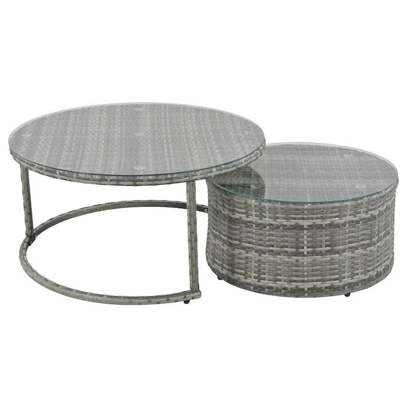 9-Pieces Outdoor Half-moon Patio Sofa Set Gray Wicker and Blue Cushion