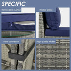 9-Pieces Outdoor Half-moon Patio Sofa Set Gray Wicker and Blue Cushion