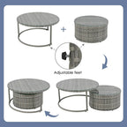 9-Pieces Outdoor Half-moon Patio Sofa Set Gray Wicker and Blue Cushion