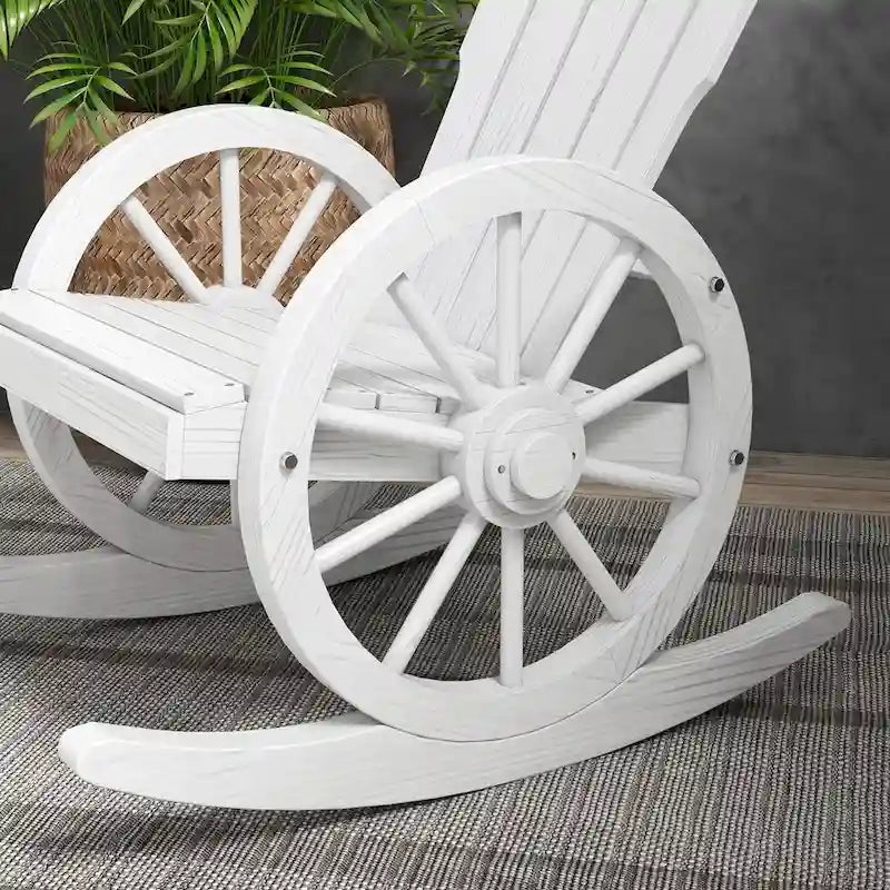 Wooden Adirondack Rocker Chair w/ Slatted Design and Oversized Back