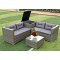 Grey 4-Piece Patio Sectional Wicker Rattan Outdoor Furniture Sofa Set with Storage Box - 47.2 x 25.6 x 25.6