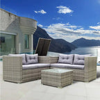Grey 4-Piece Patio Sectional Wicker Rattan Outdoor Furniture Sofa Set with Storage Box - 47.2 x 25.6 x 25.6