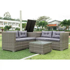 Grey 4-Piece Patio Sectional Wicker Rattan Outdoor Furniture Sofa Set with Storage Box - 47.2 x 25.6 x 25.6