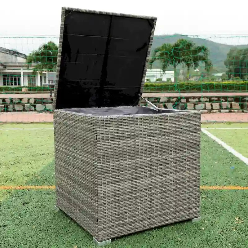 Grey 4-Piece Patio Sectional Wicker Rattan Outdoor Furniture Sofa Set with Storage Box - 47.2 x 25.6 x 25.6