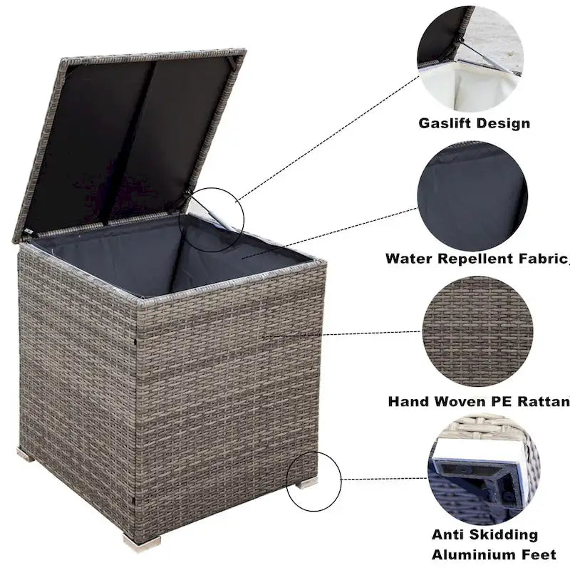 Grey 4-Piece Patio Sectional Wicker Rattan Outdoor Furniture Sofa Set with Storage Box - 47.2 x 25.6 x 25.6