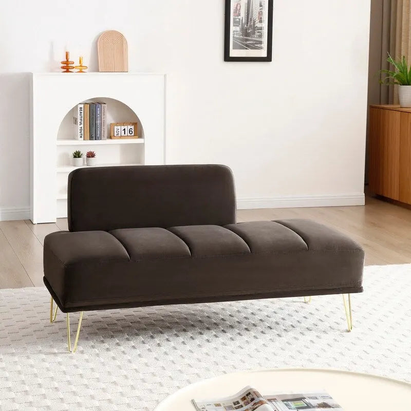 56.3Inch Width Modern End of Bed Bench,Velvet Fabric Upholstered 2 Seater Sofa Couch Entryway Ottoman Bench,Grey