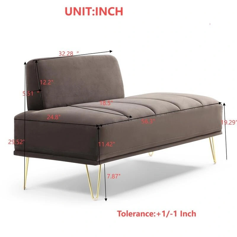 56.3Inch Width Modern End of Bed Bench,Velvet Fabric Upholstered 2 Seater Sofa Couch Entryway Ottoman Bench,Grey