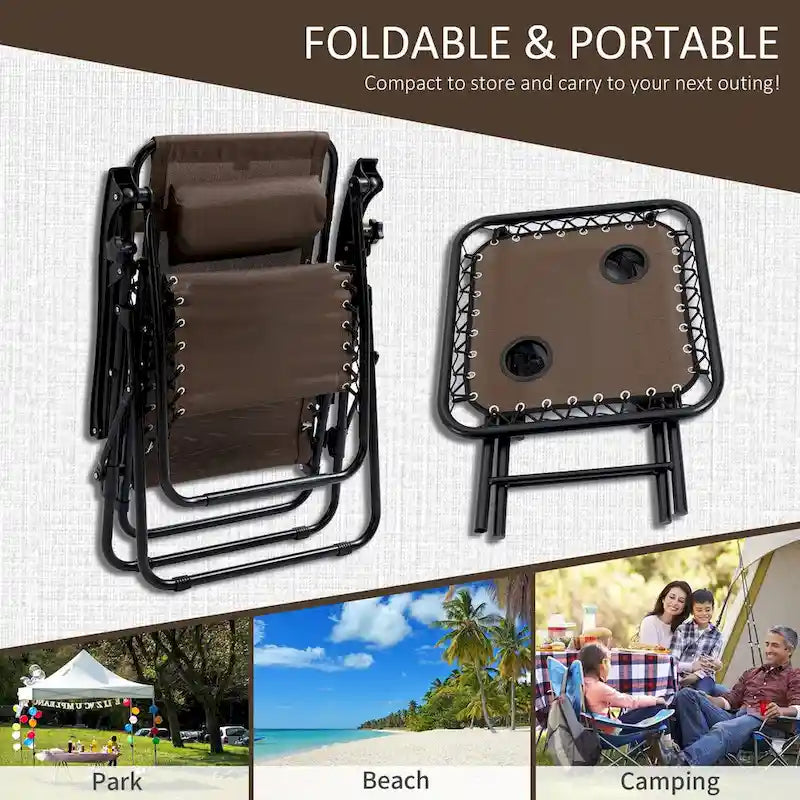 Gravity Chair Set with Side Table, Folding Reclining Chair with Cupholders & Pillows, Adjustable Lounge Chair