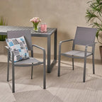 Outdoor Modern Aluminum Dining Chair with Mesh Seat (Set of 2), Gun Metal Gray and Dark Gray