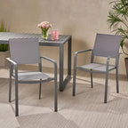 Outdoor Modern Aluminum Dining Chair with Mesh Seat (Set of 2), Gun Metal Gray and Dark Gray