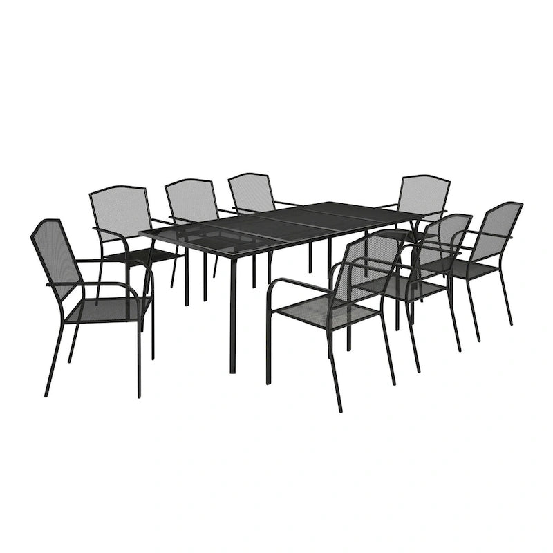Rectangular iron mesh table with chair (set of 9)