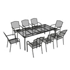 Rectangular iron mesh table with chair (set of 9)