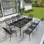 Rectangular iron mesh table with chair (set of 9)