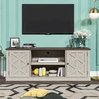 64 in. Farmhouse TV Stand with Swing Doors and Adjustable Shelves – White Wash / Blue