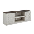 64 in. Farmhouse TV Stand with Swing Doors and Adjustable Shelves – White Wash / Blue