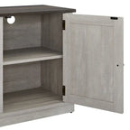64 in. Farmhouse TV Stand with Swing Doors and Adjustable Shelves – White Wash / Blue