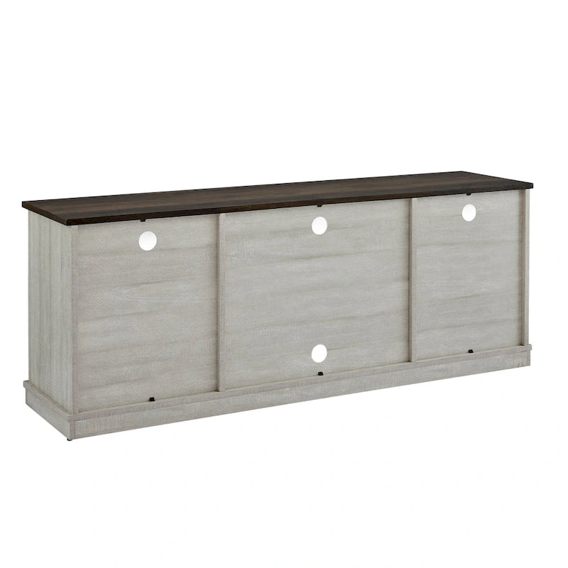 64 in. Farmhouse TV Stand with Swing Doors and Adjustable Shelves – White Wash / Blue