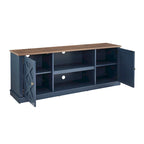 64 in. Farmhouse TV Stand with Swing Doors and Adjustable Shelves – White Wash / Blue