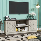 64 in. Farmhouse TV Stand with Swing Doors and Adjustable Shelves – White Wash / Blue