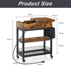 Wood Top End Table with Charging Station & Storage Bag – Brown, Metal Frame, Modern Style