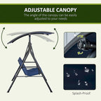 Outdoor 3-Person Porch Swing Bench with Steel Frame,Adjustable Canopy and Armrests