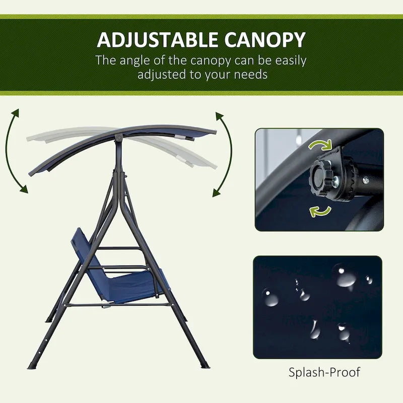 Outdoor 3-Person Porch Swing Bench with Steel Frame,Adjustable Canopy and Armrests