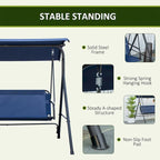 Outdoor 3-Person Porch Swing Bench with Steel Frame,Adjustable Canopy and Armrests