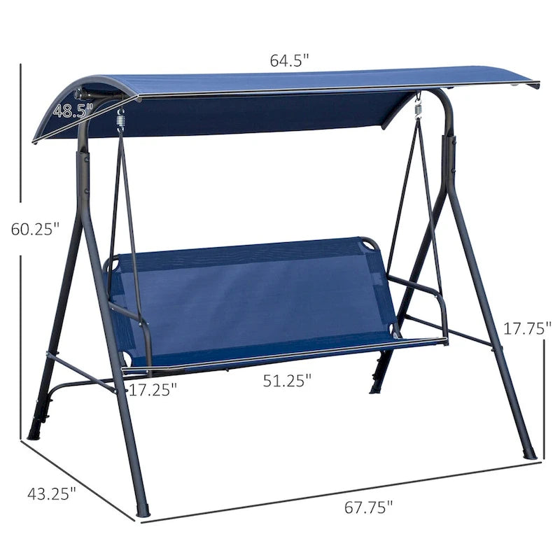 Outdoor 3-Person Porch Swing Bench with Steel Frame,Adjustable Canopy and Armrests