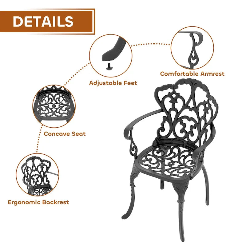 3/5-Piece Cast Aluminum Outdoor Dining Set with 35.43 in. Round Table and Random Color Seat Cushions