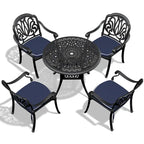 3/5-Piece Cast Aluminum Outdoor Dining Set with 35.43 in. Round Table and Random Color Seat Cushions