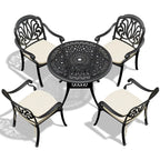 3/5-Piece Cast Aluminum Outdoor Dining Set with 35.43 in. Round Table and Random Color Seat Cushions