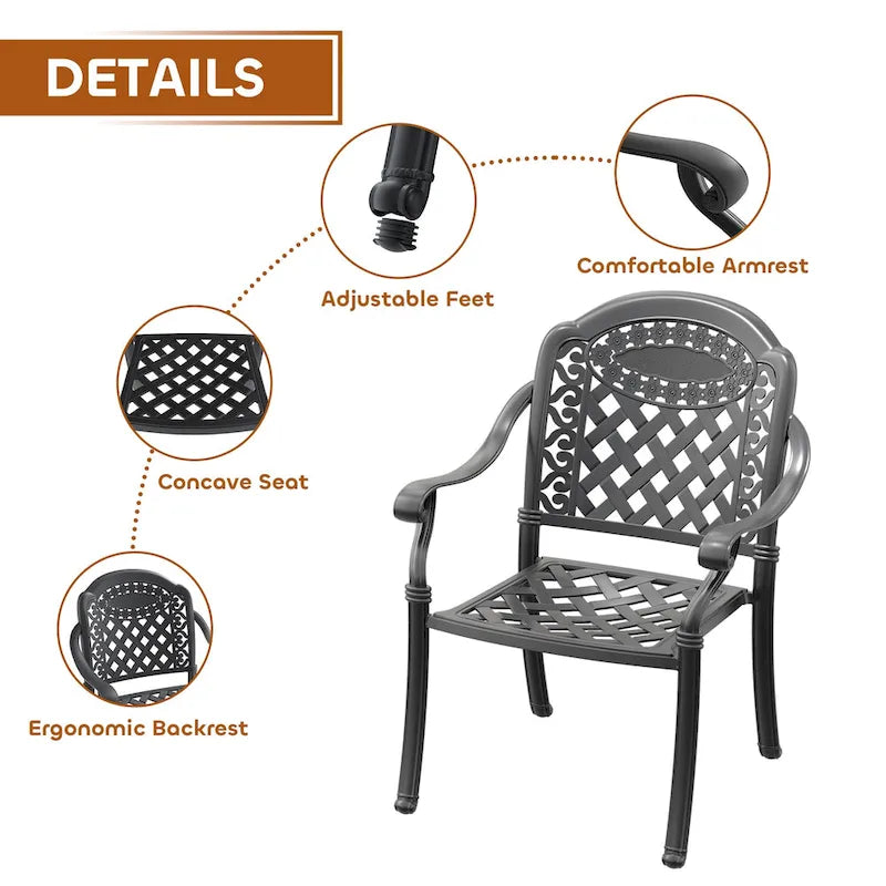 3/5-Piece Cast Aluminum Outdoor Dining Set with 35.43 in. Round Table and Random Color Seat Cushions