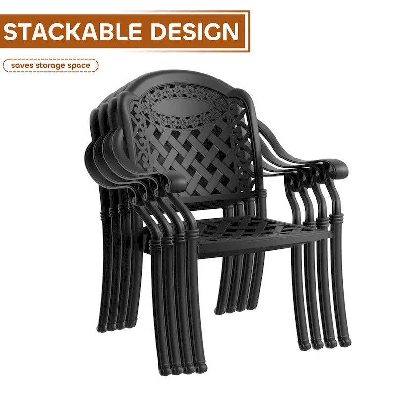 3/5-Piece Cast Aluminum Outdoor Dining Set with 35.43 in. Round Table and Random Color Seat Cushions